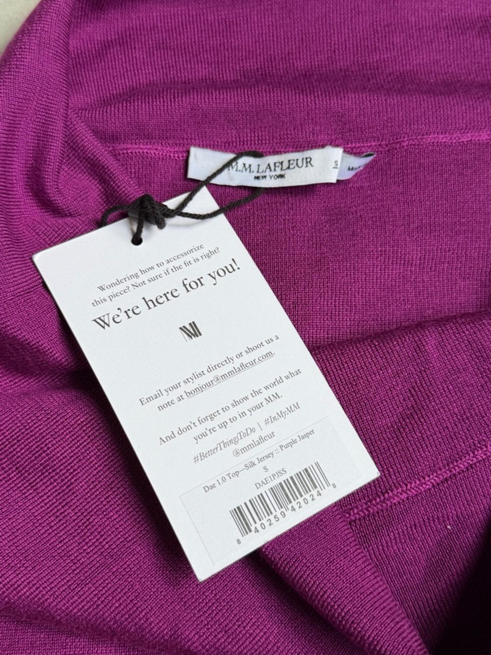 NWT MM Lafleur Small Dae Top Purple Jasper Off Shoulder 100% Silk Jersey Evening - Picture 5 of 12